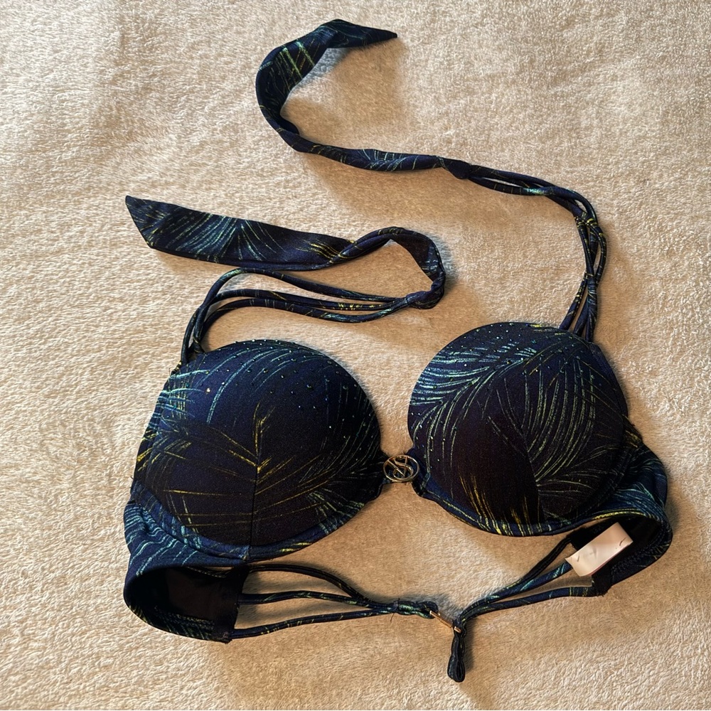 Women's Navy Palm-Print Push-Up Bikini Top & Bottoms